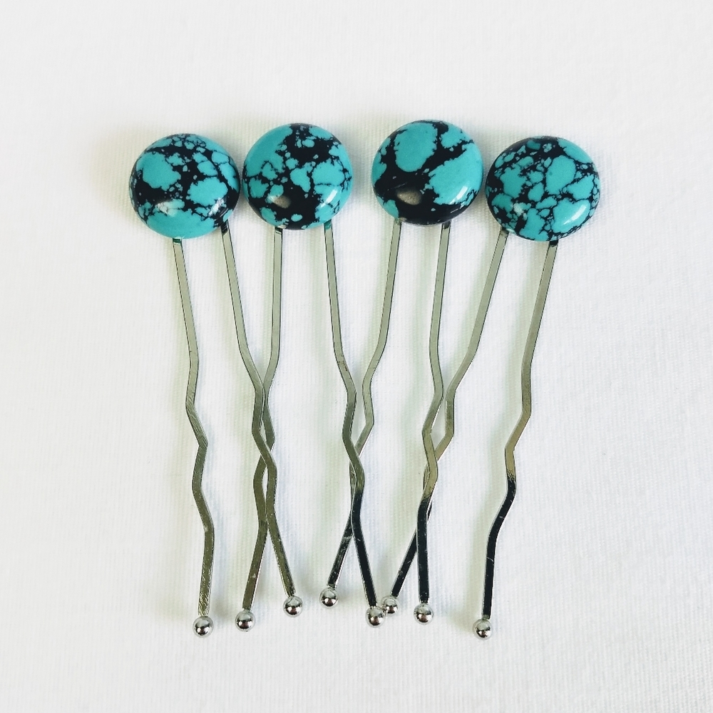 Handmade Faux Turquoise Hairpins Set